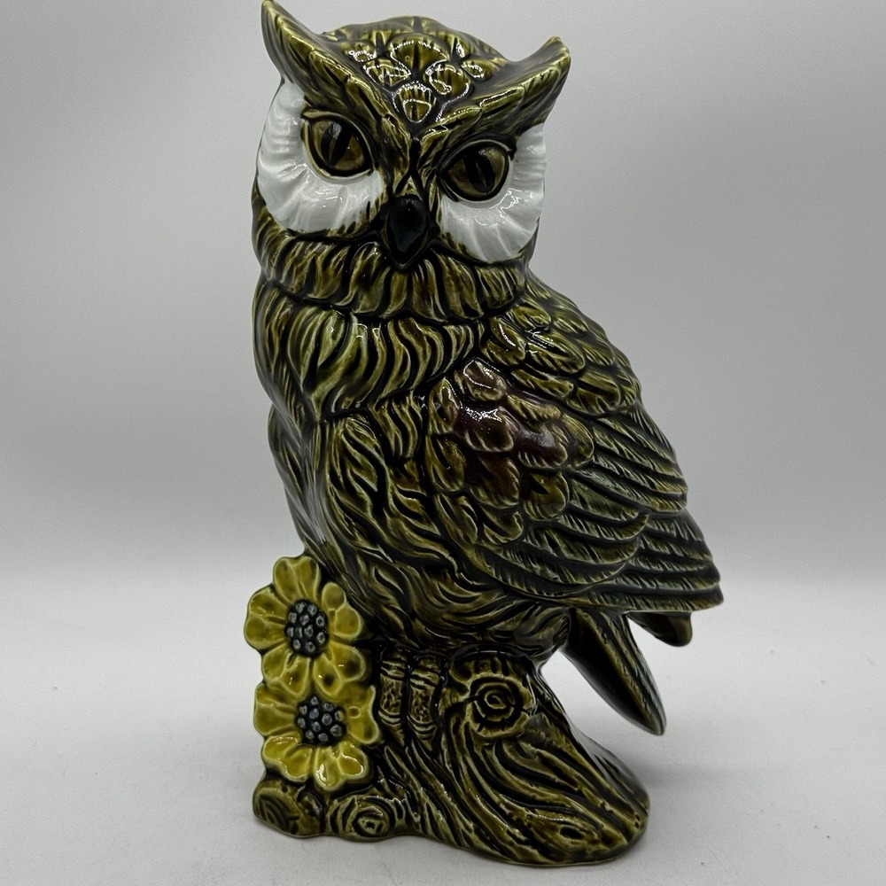 Vintage Green Owl Planter Vase Rubens Originals Japan 9"